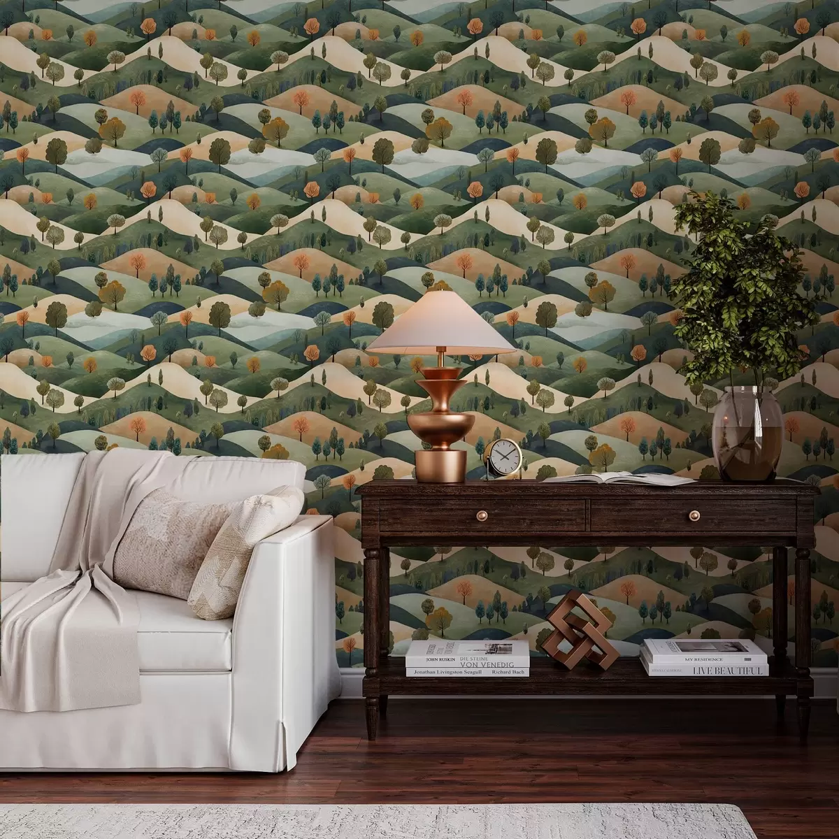 Papel de parede Colinas engraçadas com árvores a00091
