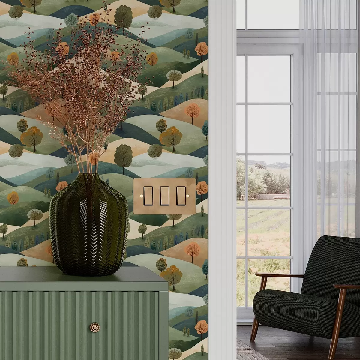 Papel de parede Colinas engraçadas com árvores a00091