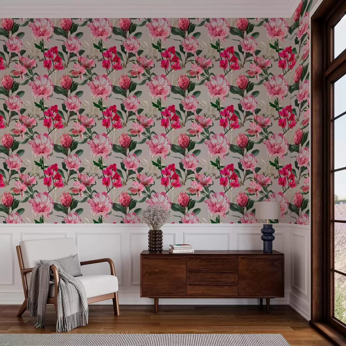 Papel de parede Delicadas flores rosa em um fundo claro a00094