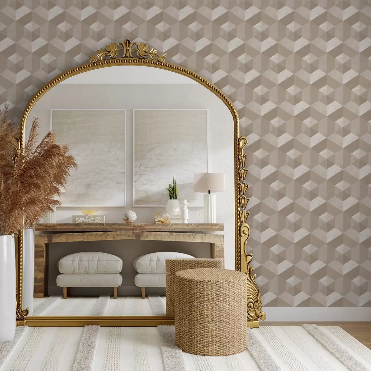 Papel de parede Hexágonos em cores bege a00096