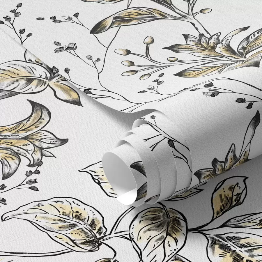 murais de parede Galhos com folhas amarelas em um fundo branco a00098