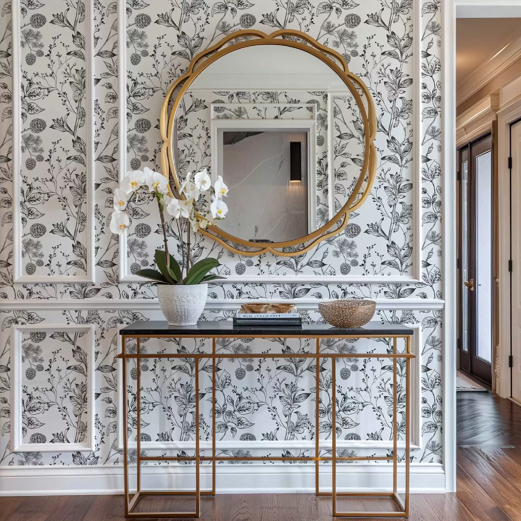 murais de parede Ramos em preto e branco com folhas em um fundo branco a00098v1