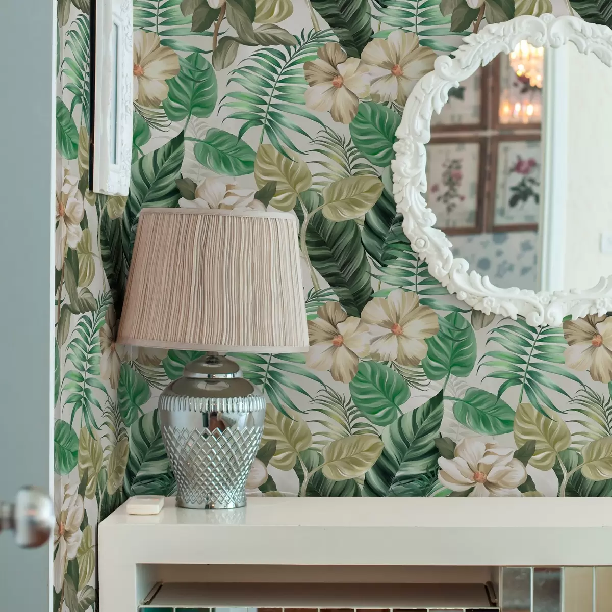 Papel de parede Composição de flores e folhas tropicais a00099