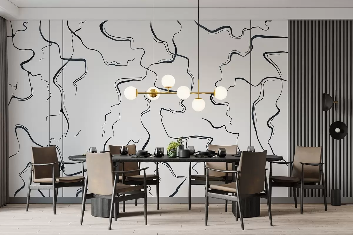 murais de parede Linhas geométricas, estilo de tinta, abstração, cores cinza w03436v2