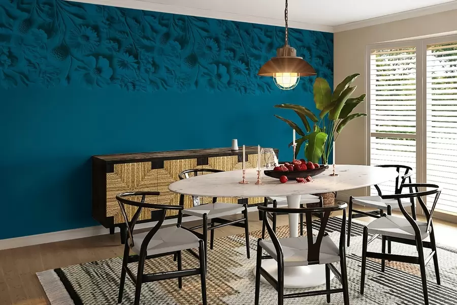 murais de parede Imitação de flores em baixo relevo na parte superior em cor azul-esverdeada w03398