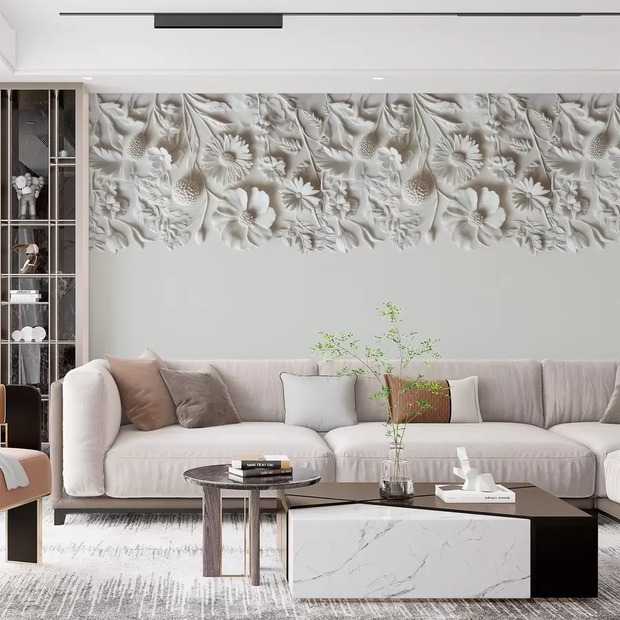 murais de parede Imitação de flores em baixo relevo na parte superior em cor de leite w03398v1