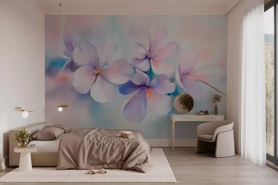 murais de parede Galho delicado com flores em estilo aquarela w03450