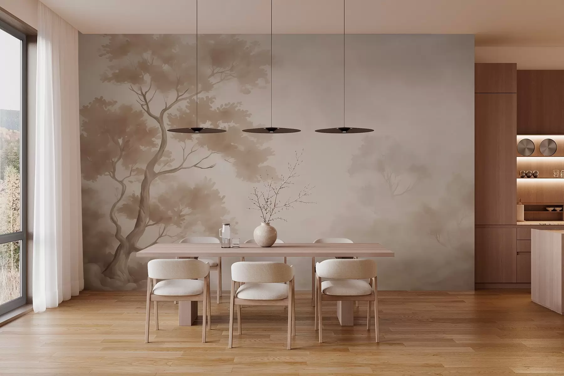 murais de parede Imitação de árvore em aquarela desfocada w03471