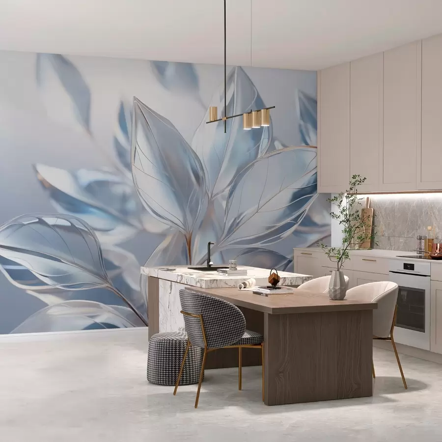 murais de parede Folhas grandes em tons de azul w03472