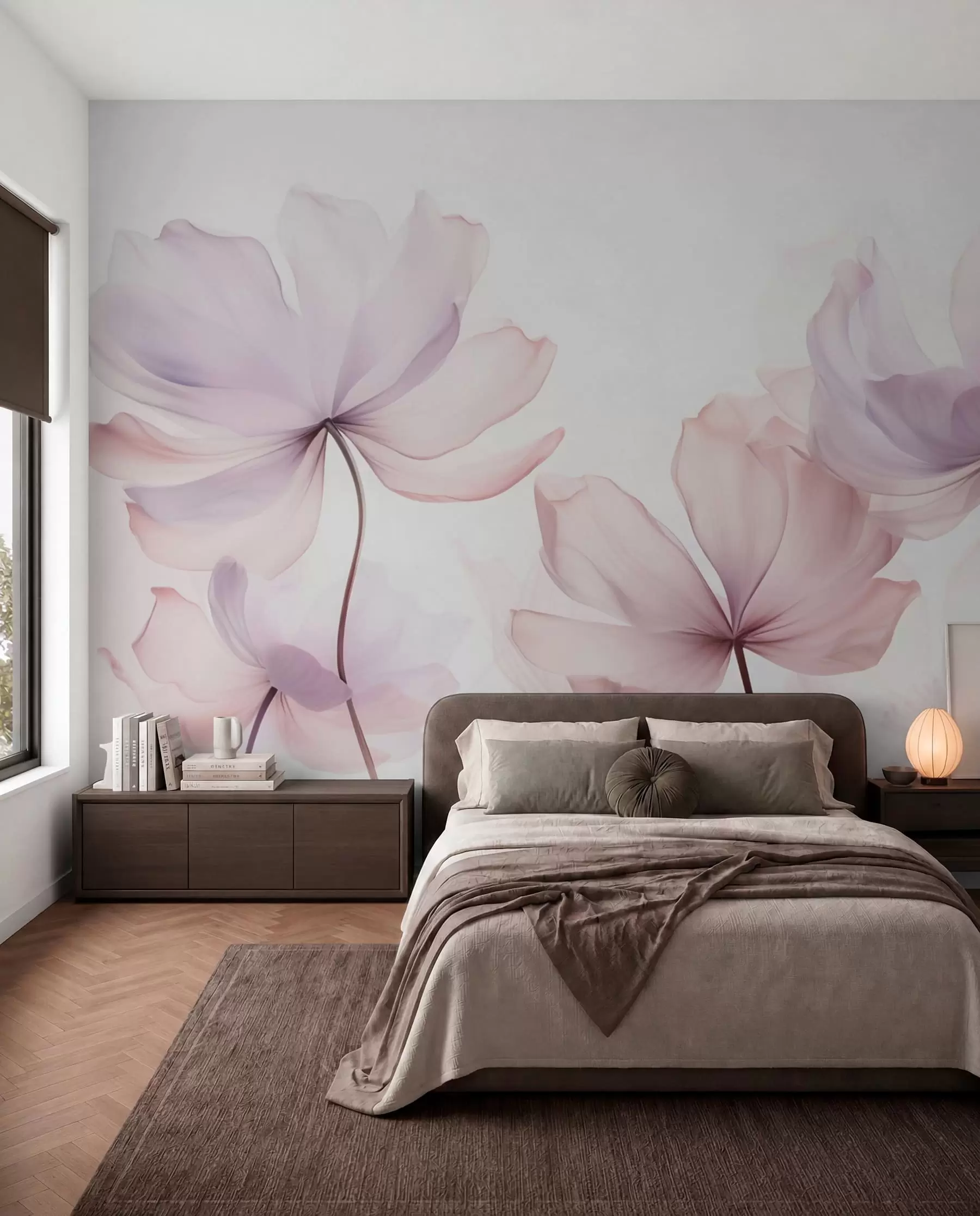 murais de parede Flores desabrochando em tons suaves de rosa w03521