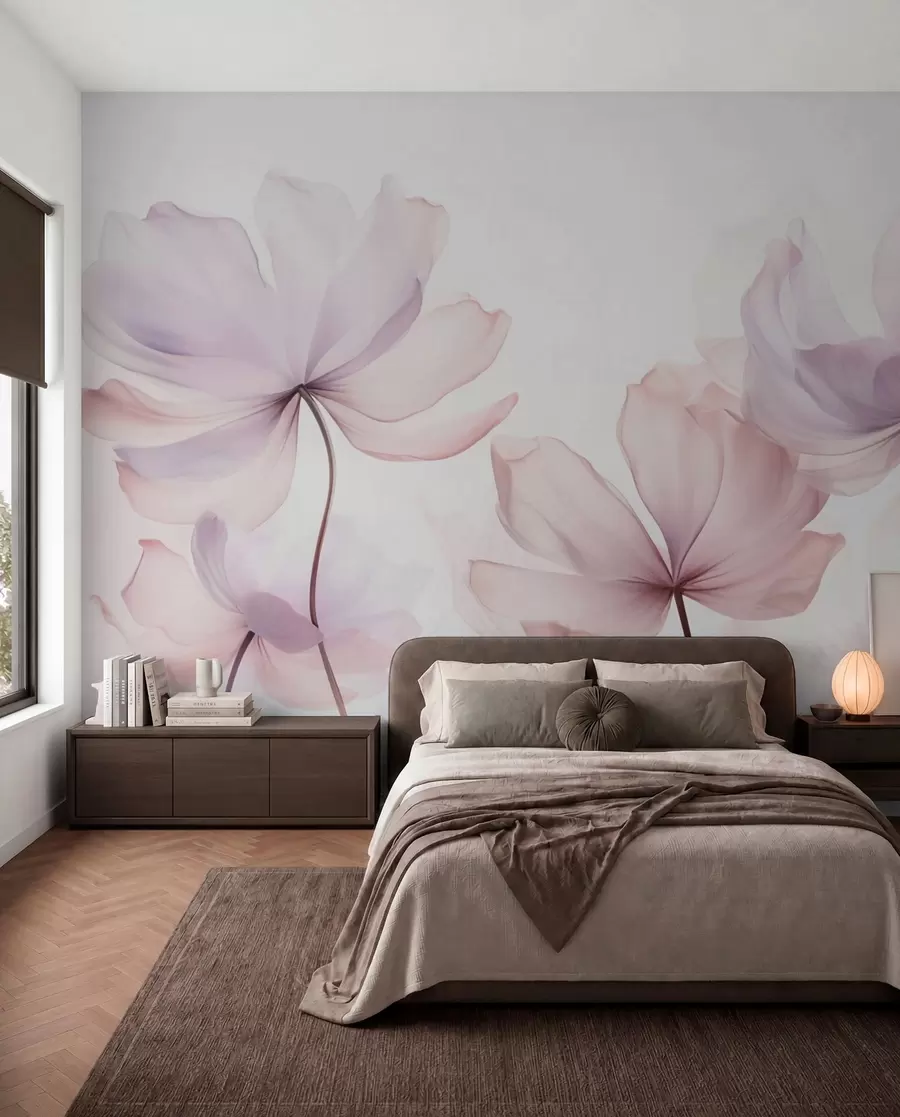 murais de parede Flores desabrochando em tons suaves de rosa w03521