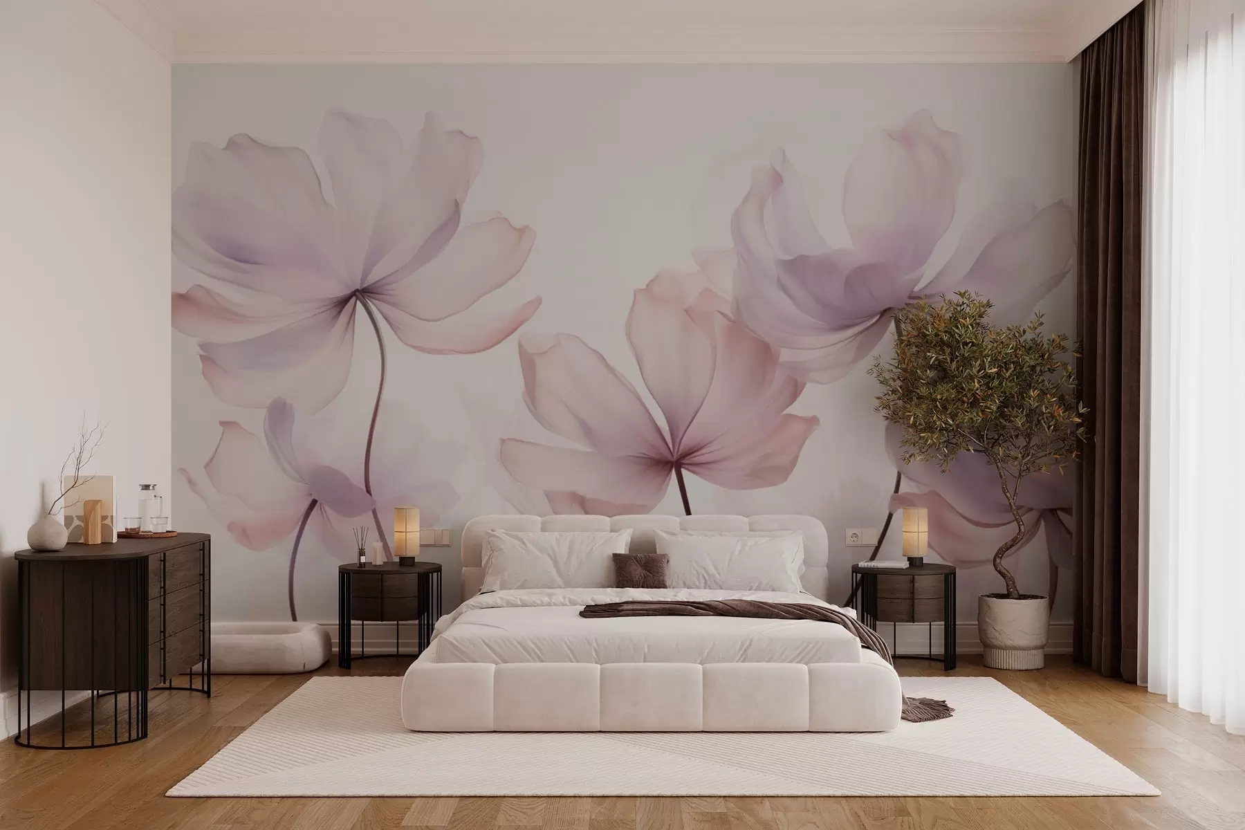 murais de parede Flores desabrochando em tons suaves de rosa w03521