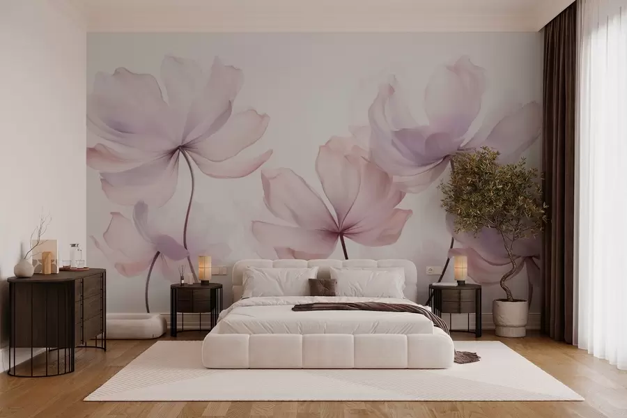 murais de parede Flores desabrochando em tons suaves de rosa w03521