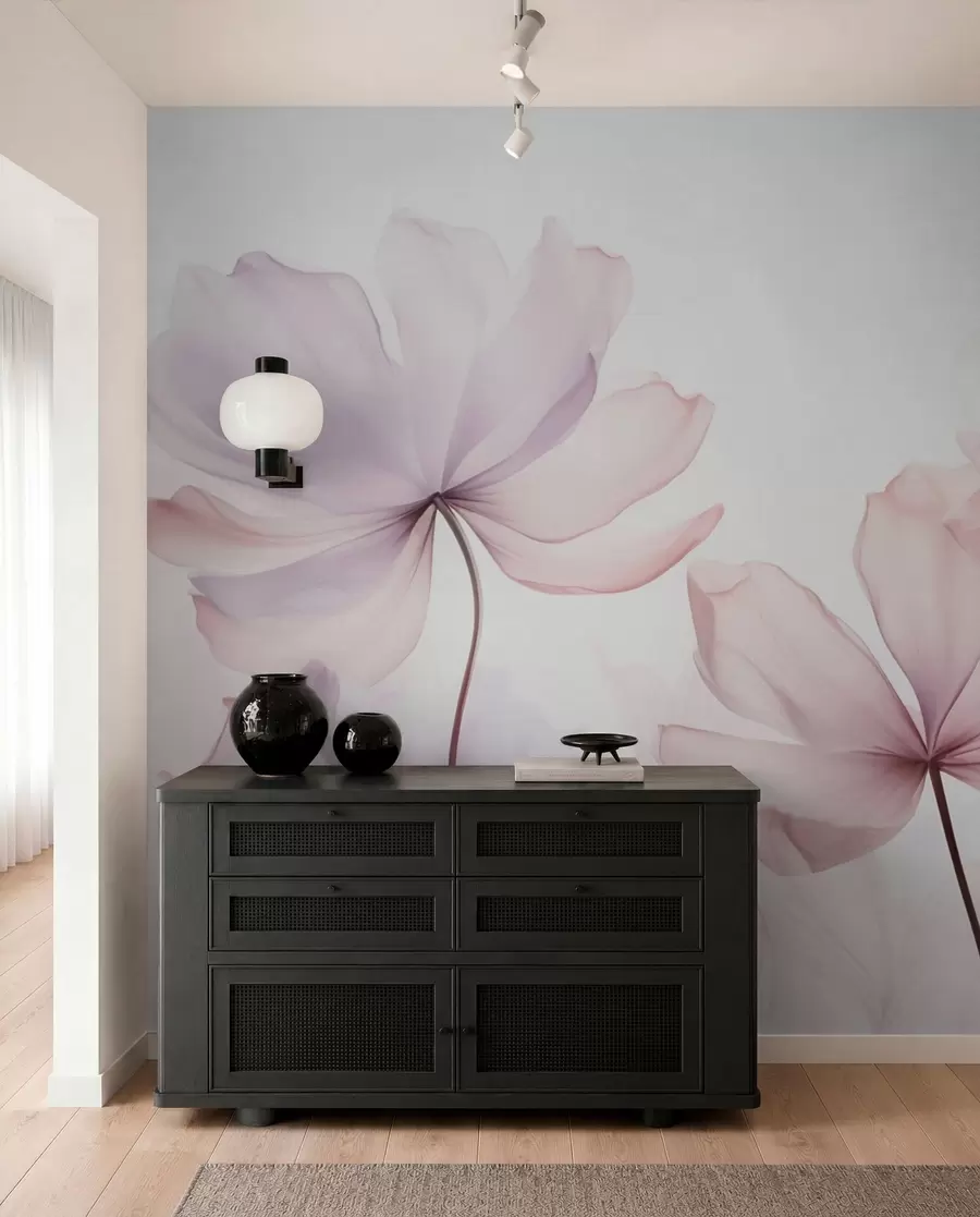 murais de parede Flores desabrochando em tons suaves de rosa w03521
