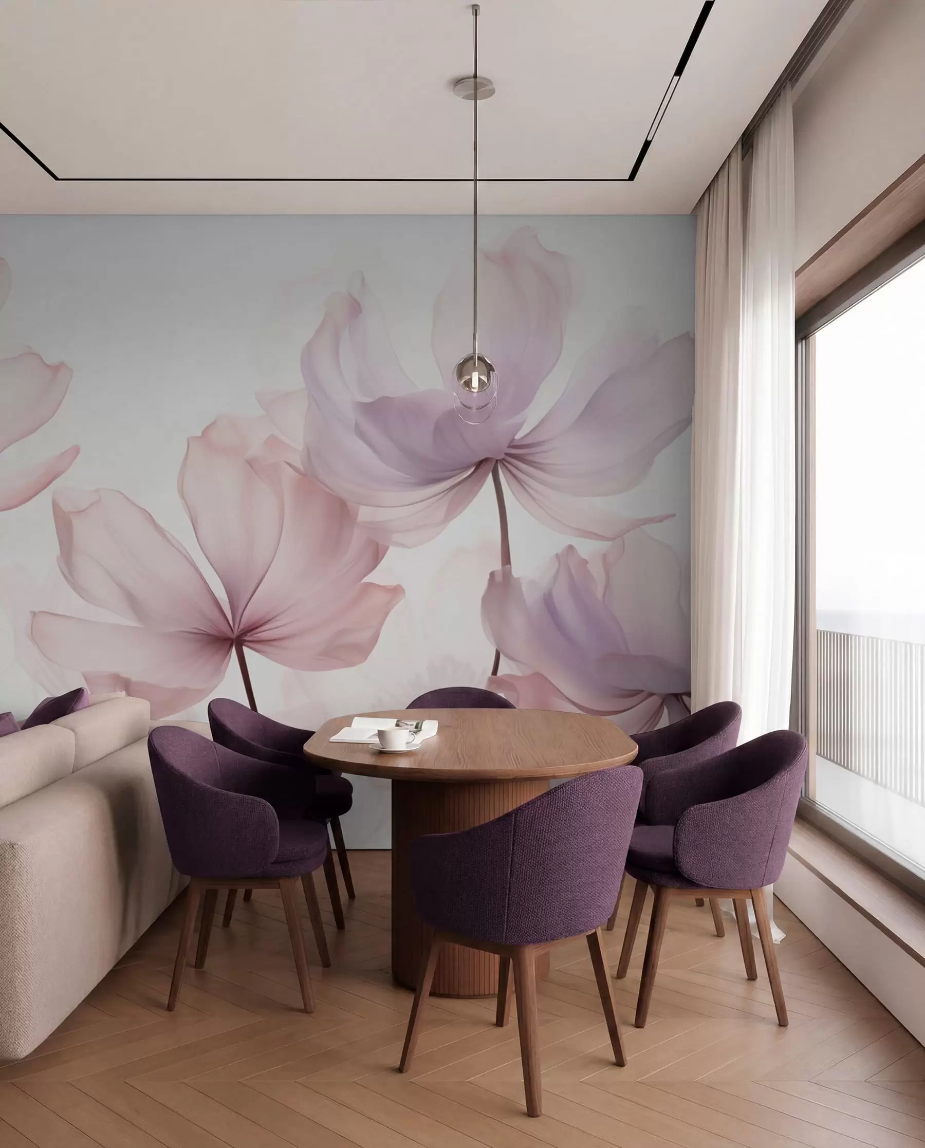 murais de parede Flores desabrochando em tons suaves de rosa w03521