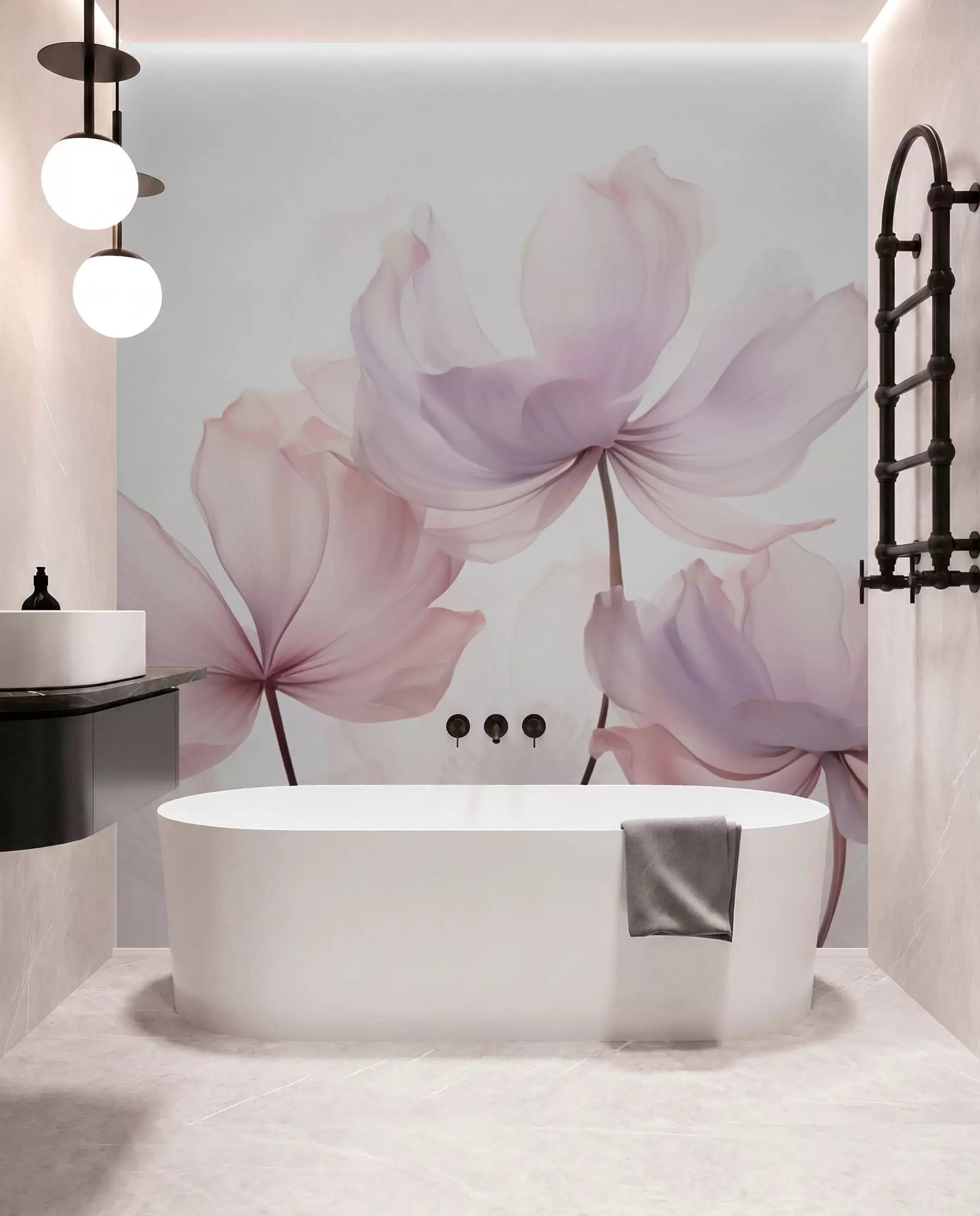 murais de parede Flores desabrochando em tons suaves de rosa w03521