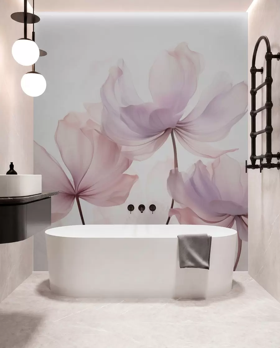 murais de parede Flores desabrochando em tons suaves de rosa w03521