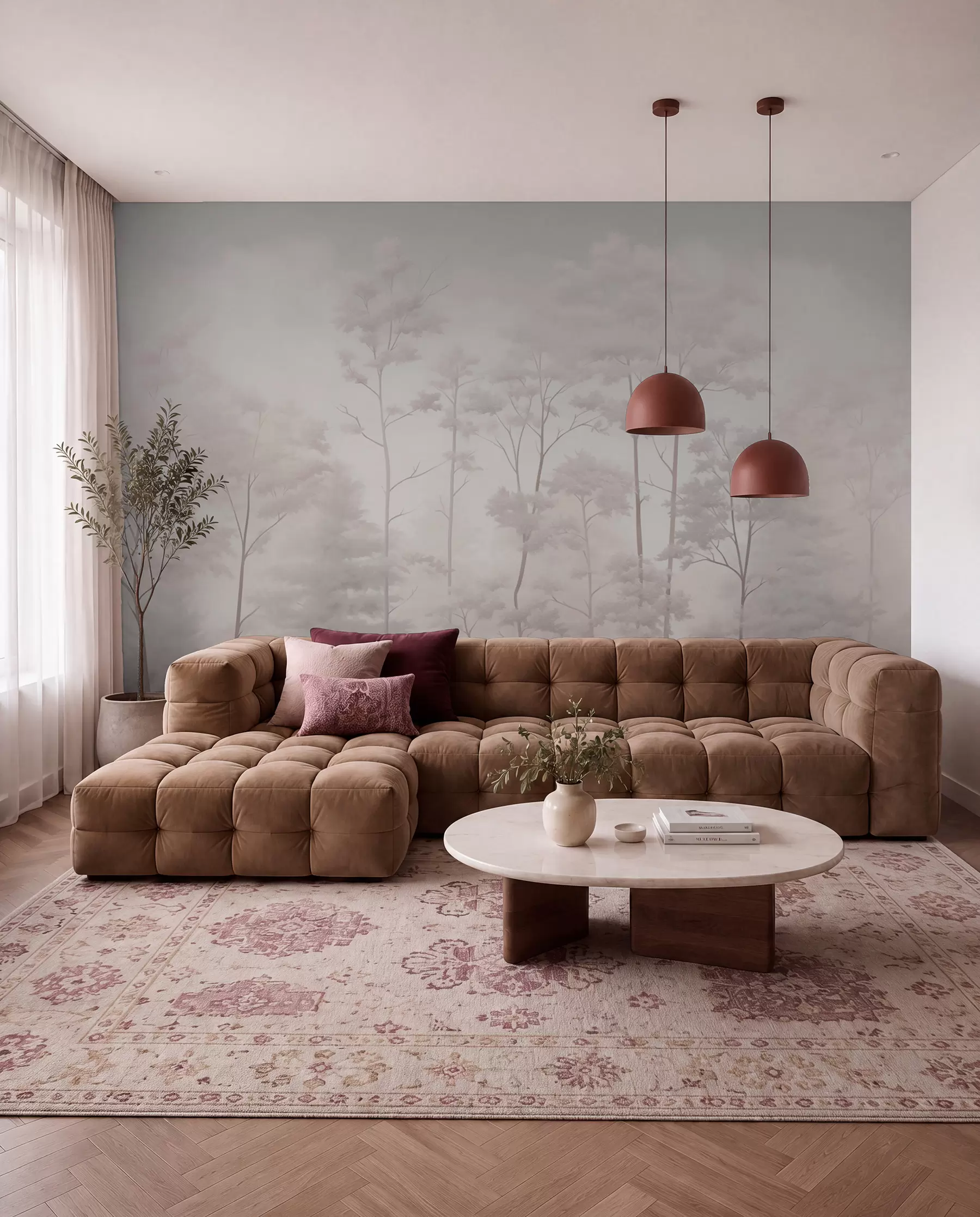 murais de parede Floresta moderna em delicadas cores pastéis claras w03525