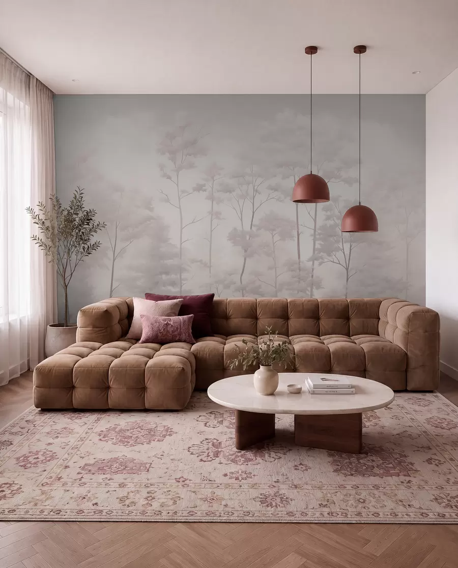 murais de parede Floresta moderna em delicadas cores pastéis claras w03525