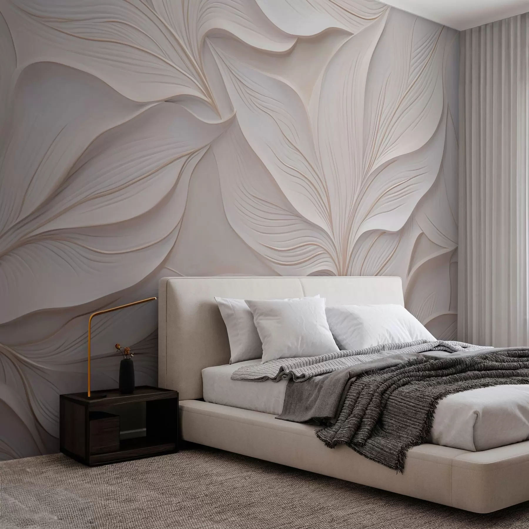 murais de parede Folhagem delicada no estilo de baixo-relevo w03520