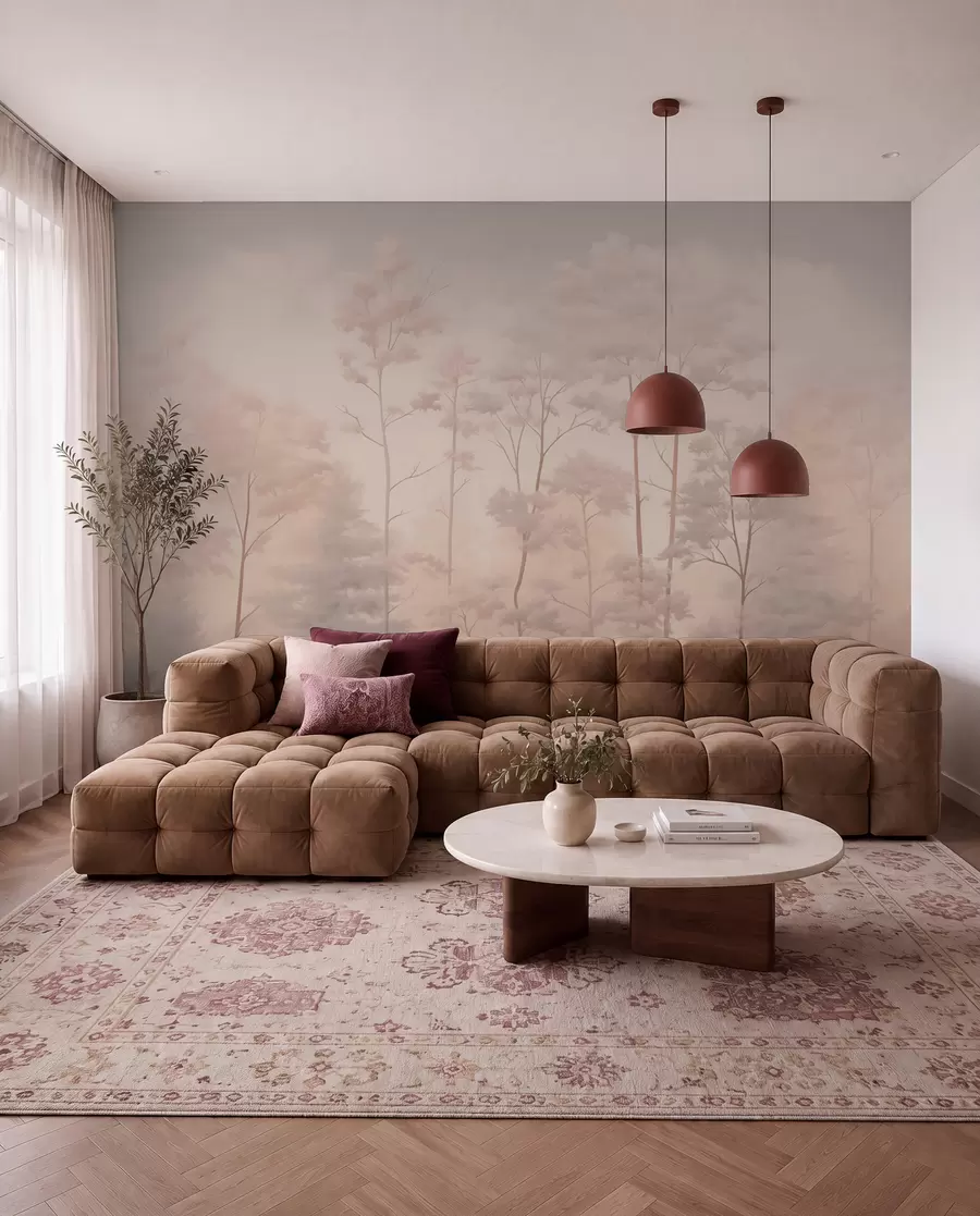 murais de parede Floresta moderna em tons pastéis suaves w03525v1