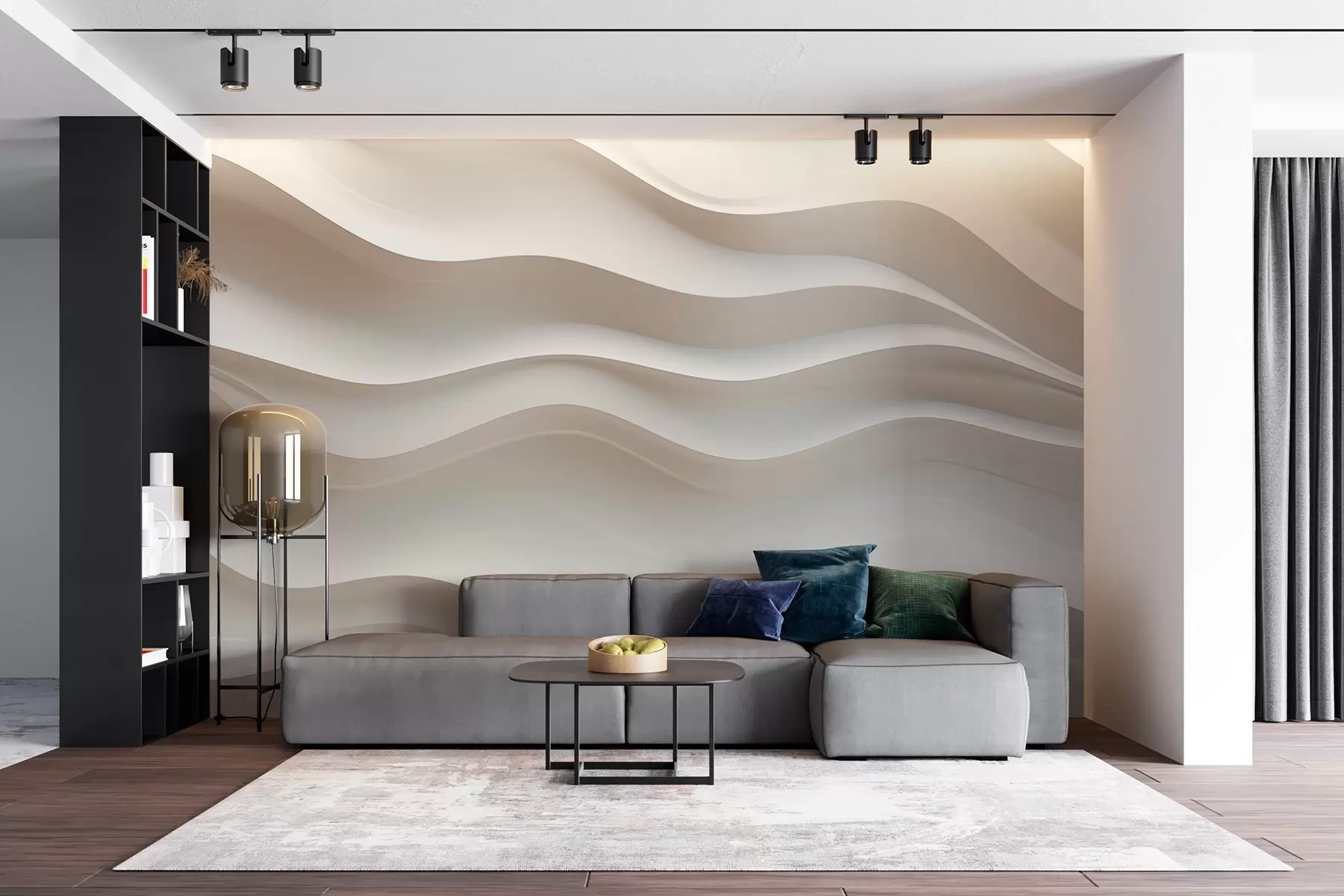 murais de parede ondas brancas e cinzas em 3D w08939