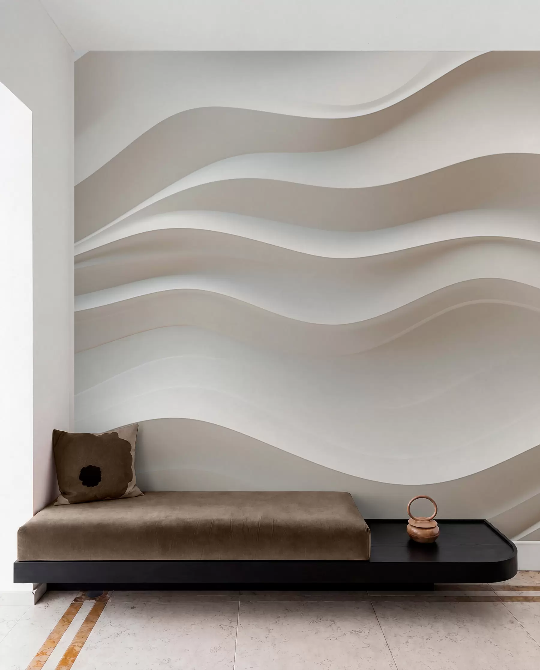 murais de parede ondas brancas e cinzas em 3D w08939