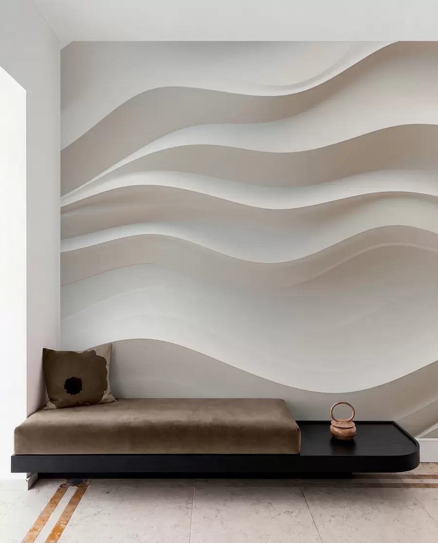murais de parede ondas brancas e cinzas em 3D w08939