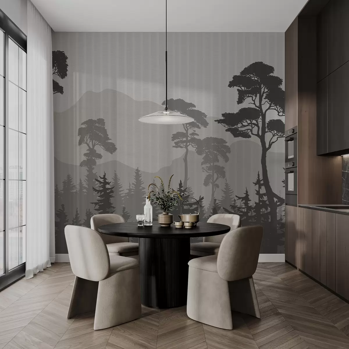 murais de parede Floresta de montanha em névoa w03538v1