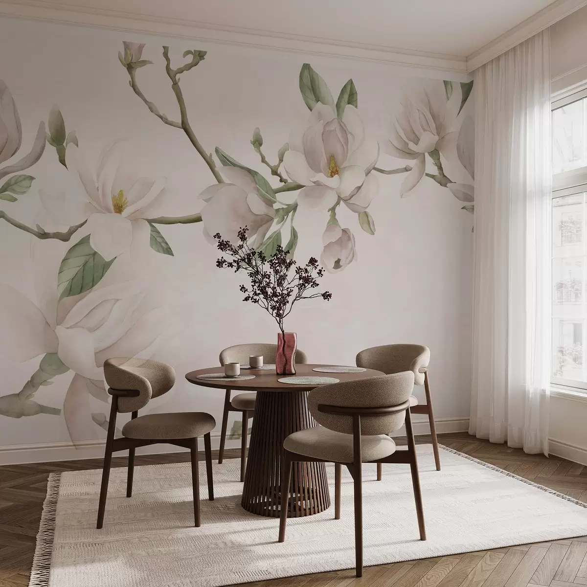 murais de parede Florescendo Ramos de magnólia em tons pastéis suaves w03542v1