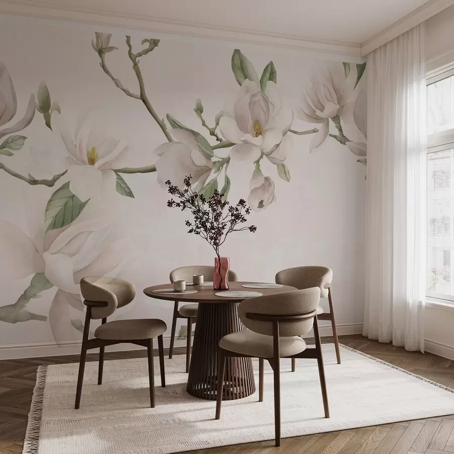 murais de parede Florescendo Ramos de magnólia em tons pastéis suaves w03542v1