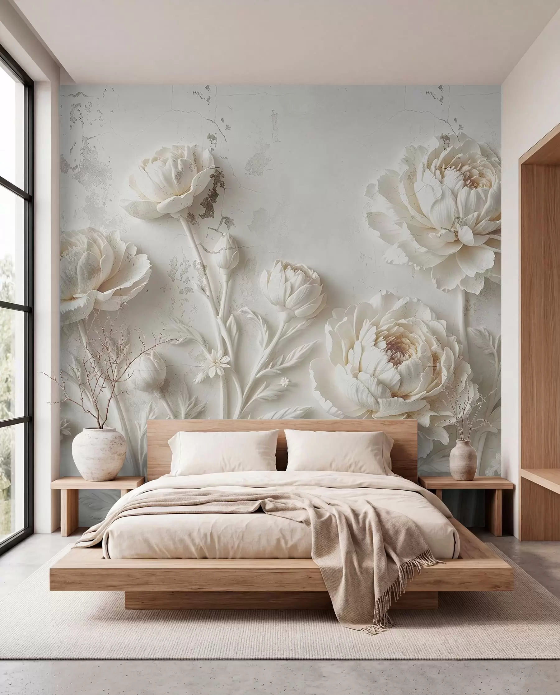 murais de parede Flores em um fundo de concreto no estilo grunge w03553