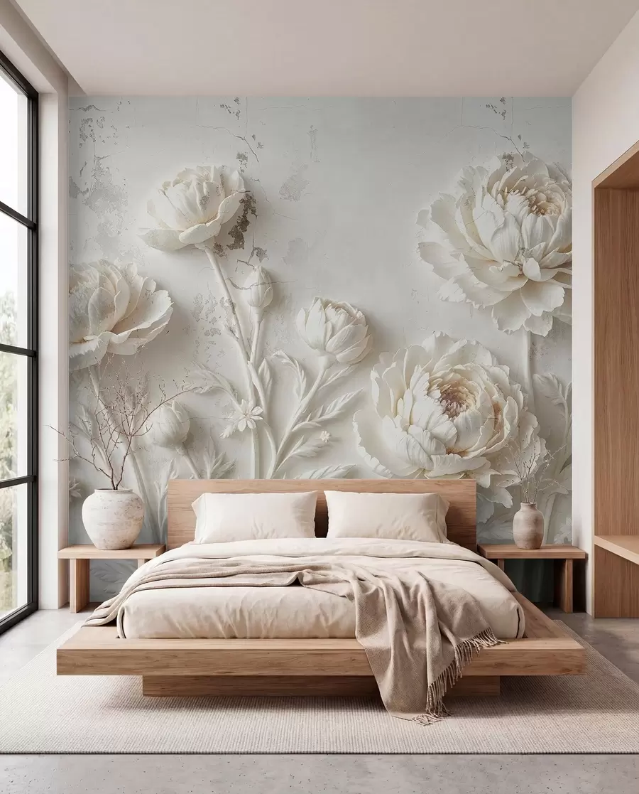 murais de parede Flores em um fundo de concreto no estilo grunge w03553