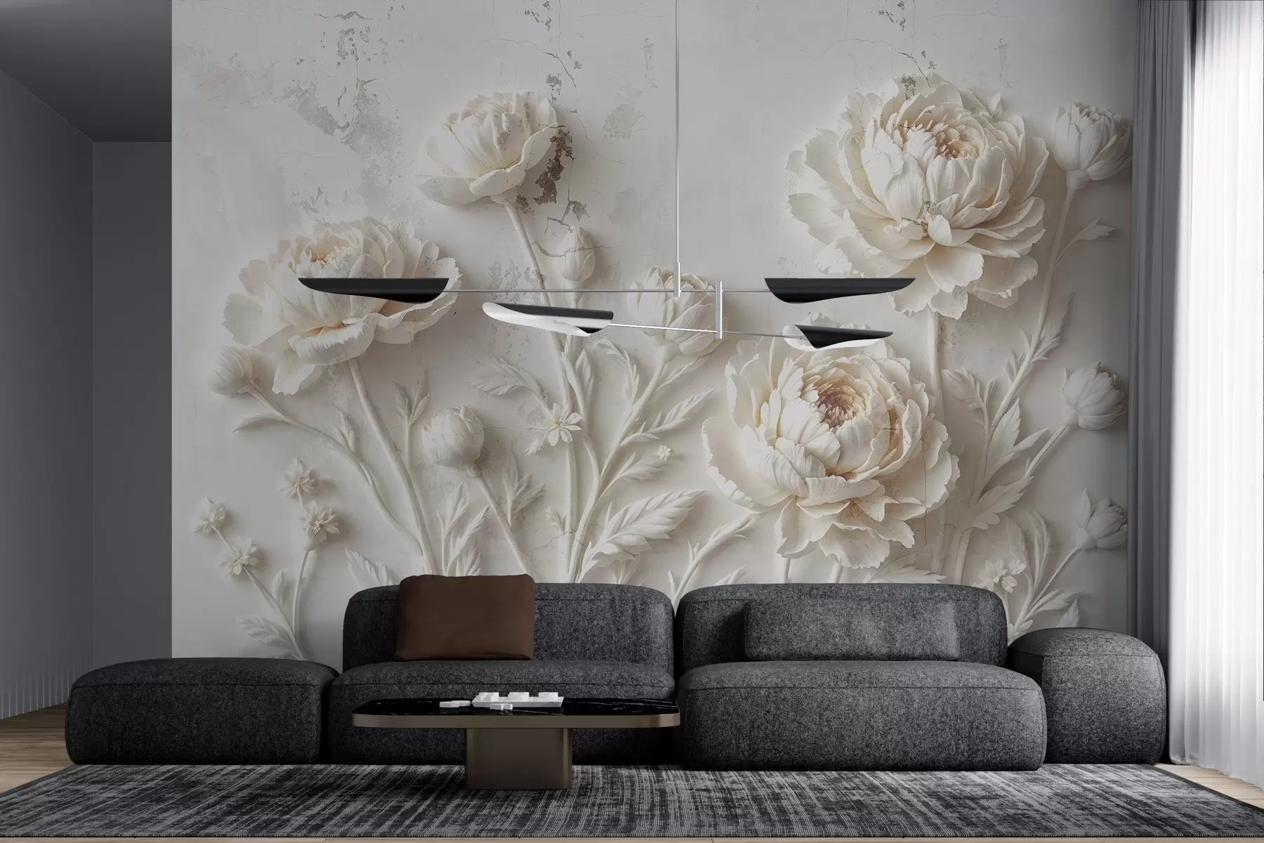 murais de parede Flores em um fundo de concreto no estilo grunge w03553