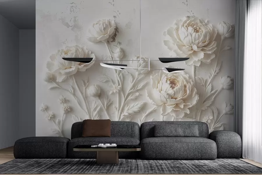 murais de parede Flores em um fundo de concreto no estilo grunge w03553