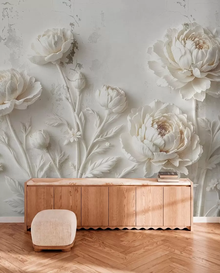 murais de parede Flores em um fundo de concreto no estilo grunge w03553