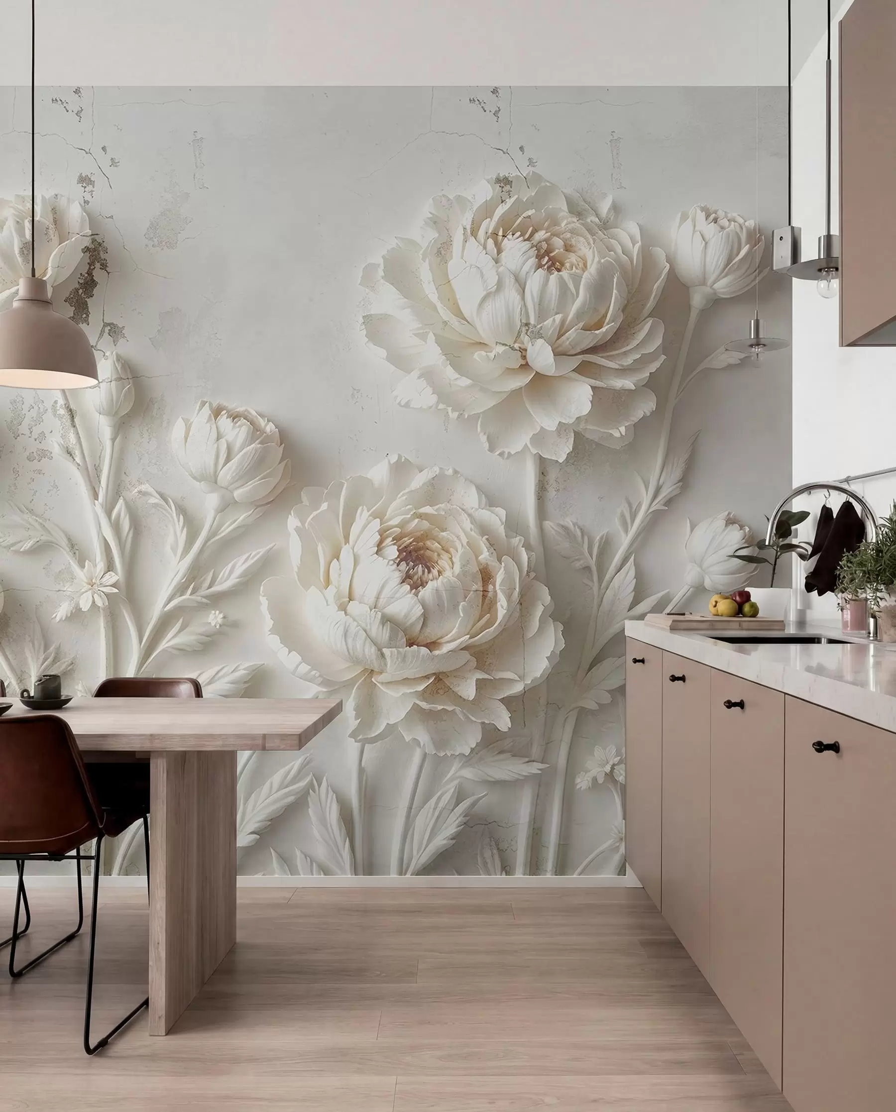 murais de parede Flores em um fundo de concreto no estilo grunge w03553