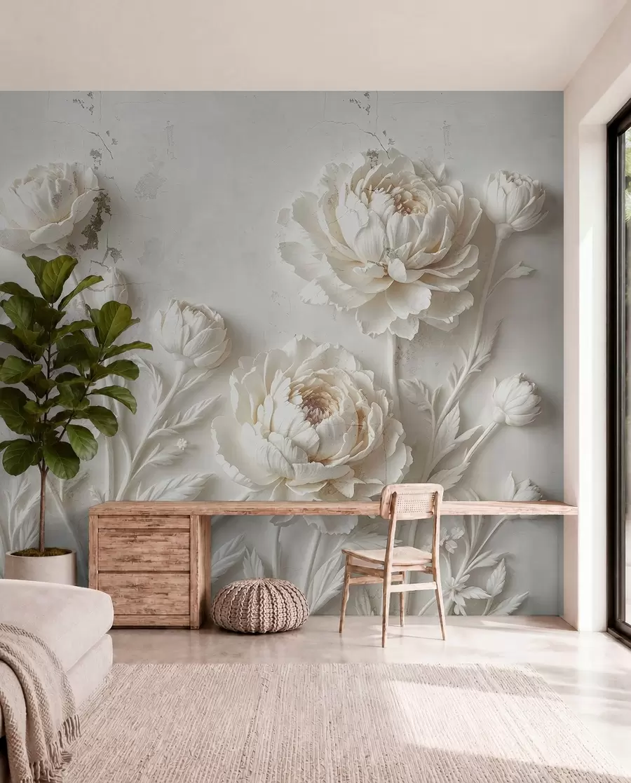 murais de parede Flores em um fundo de concreto no estilo grunge w03553