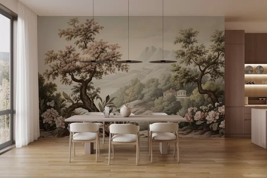 murais de parede Paisagem pintada em estilo vintage w03560