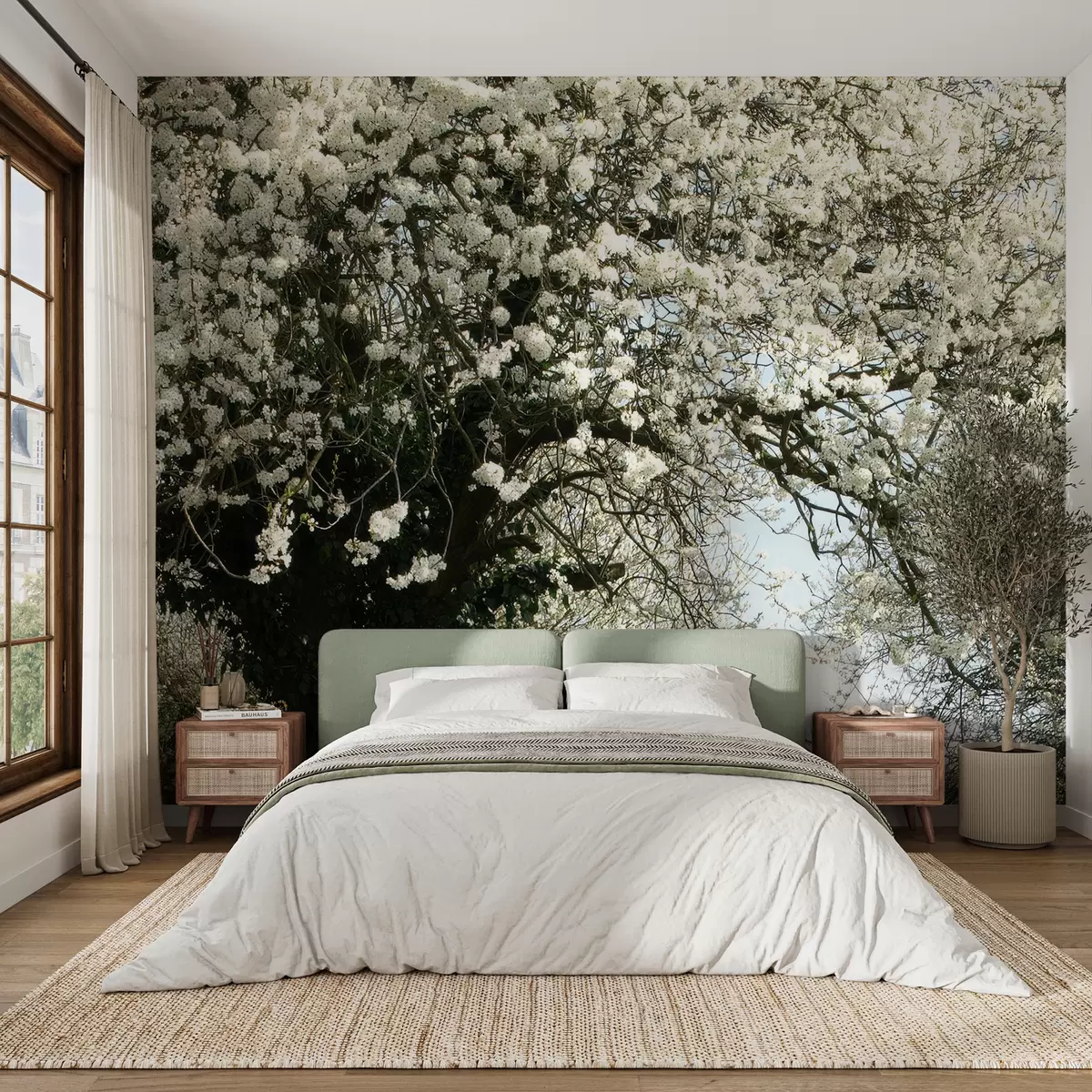 murais de parede Estrada da vila, árvore florida u55071