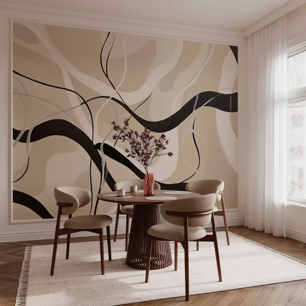 murais de parede Composição abstrata com linhas curvas w03503