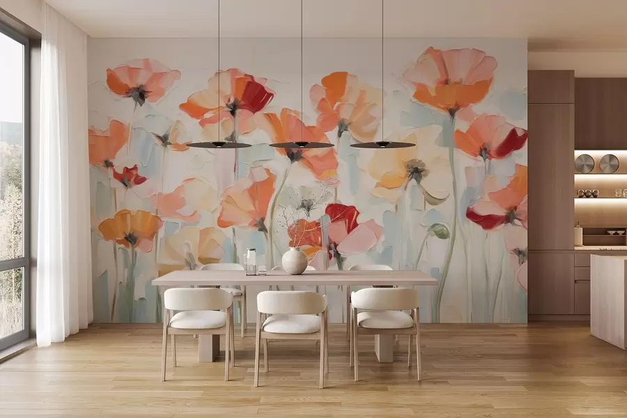 murais de parede Flores abstratas em estilo de pintura a óleo com grandes pinceladas w03577