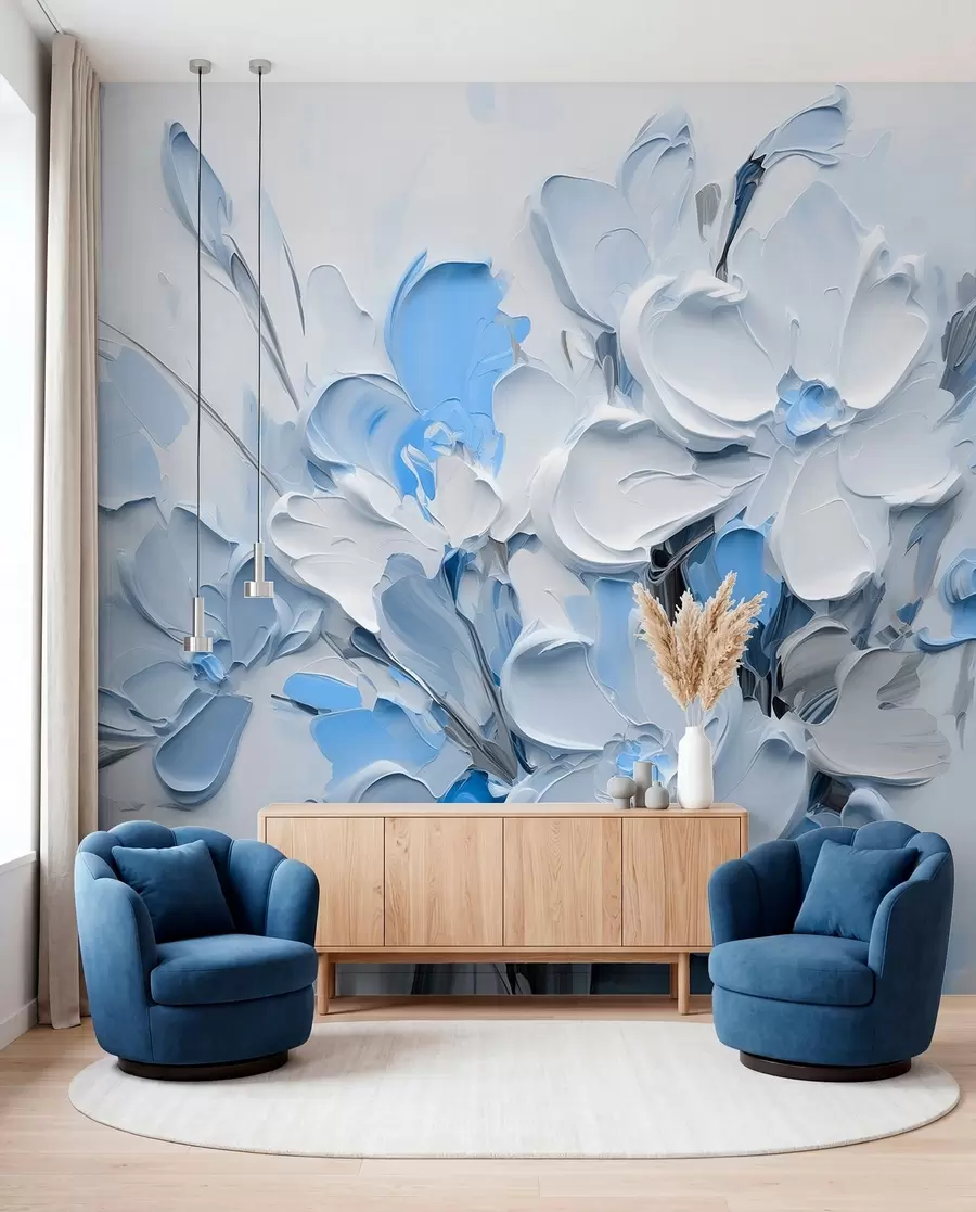 murais de parede Flores volumétricas abstratas em estilo de pintura a óleo w03582v1