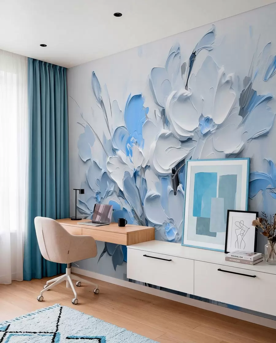 murais de parede Flores volumétricas abstratas em estilo de pintura a óleo w03582v1