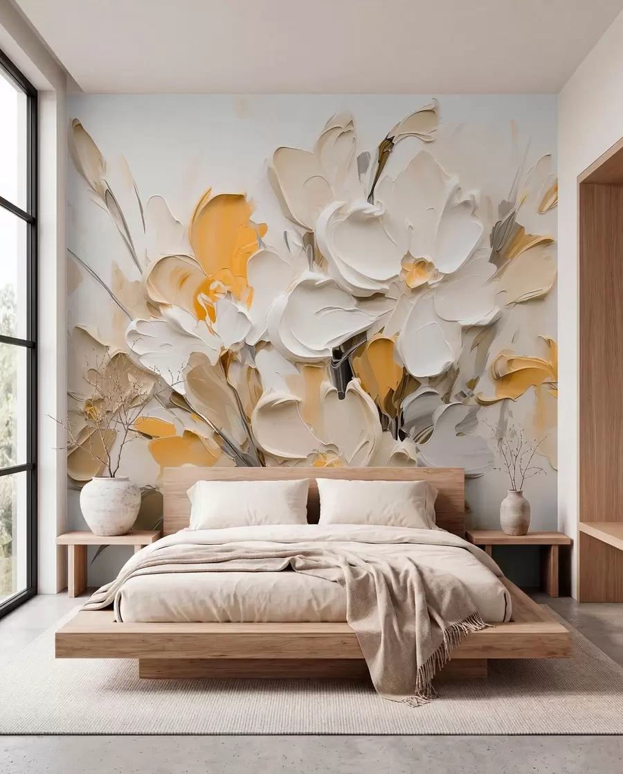 murais de parede Flores volumétricas abstratas em estilo de pintura a óleo w03582v2
