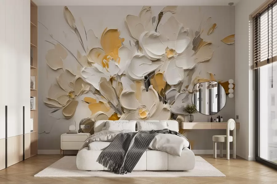 murais de parede Flores volumétricas abstratas em estilo de pintura a óleo w03582v2