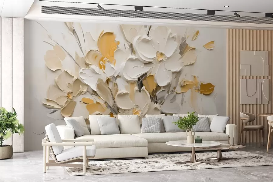 murais de parede Flores volumétricas abstratas em estilo de pintura a óleo w03582v2