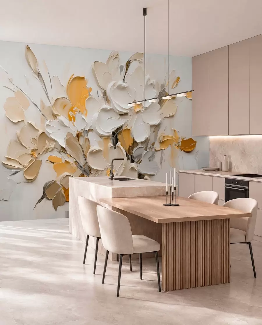 murais de parede Flores volumétricas abstratas em estilo de pintura a óleo w03582v2