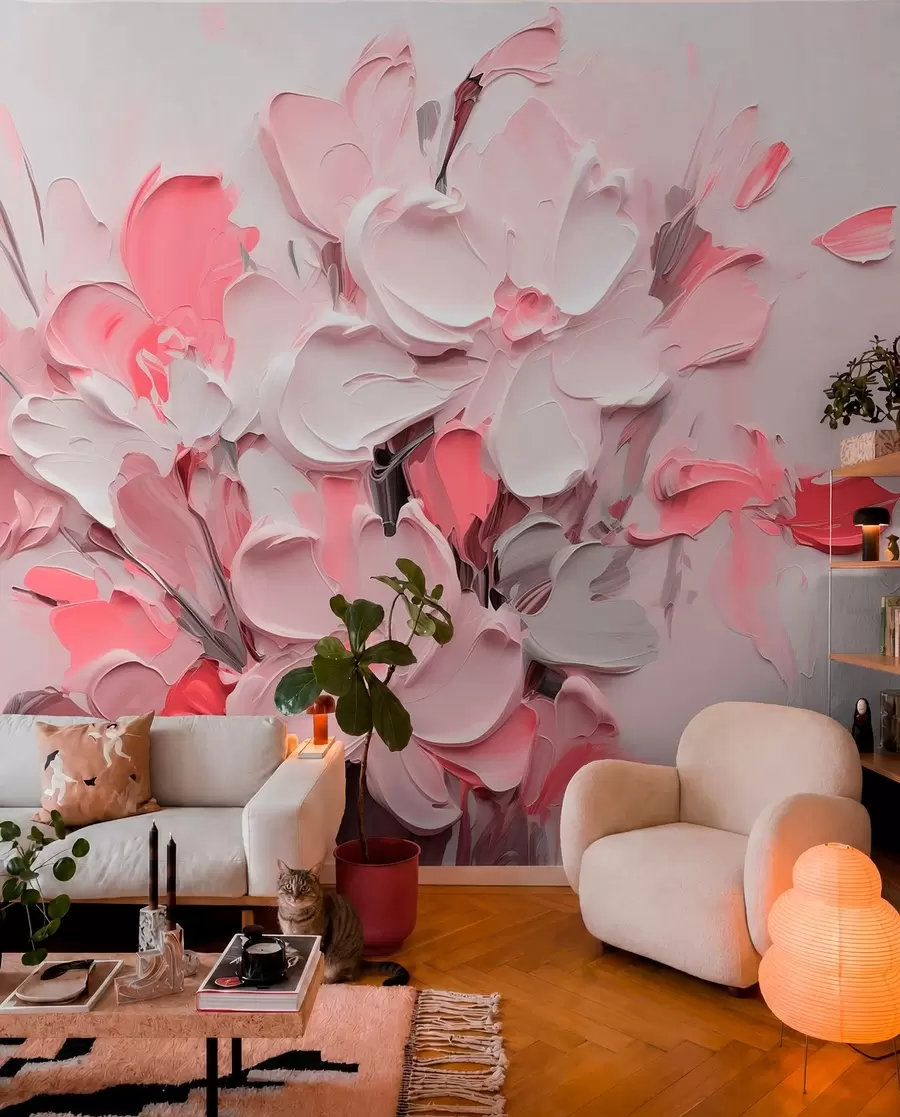 murais de parede Flores volumétricas abstratas em estilo de pintura a óleo w03582v3
