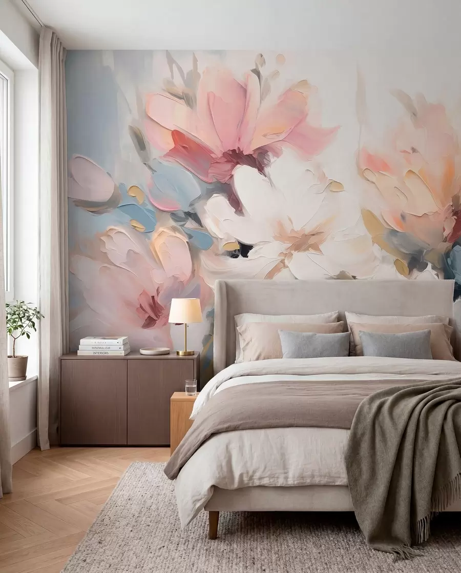 murais de parede Flores abstratas em estilo de pintura a óleo em tons suaves w03575